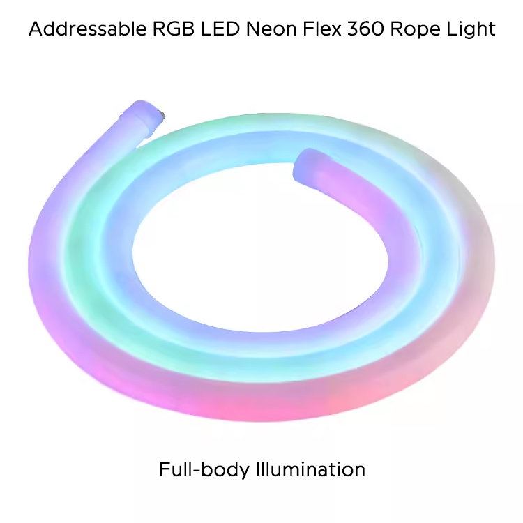 DC24V D20 Round Cuttable Addressable RGB LED Neon Flex 360 Rope Lights DC24V D20 Round Cuttable Addressable RGB LED Neon Flex 360 Rope Lights